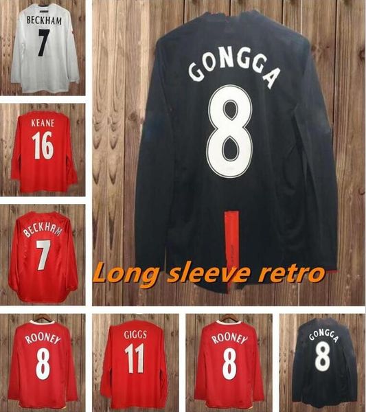 

1992 1998 mens long sleeve retro soccer jerseys keane giggs cantona beckham solskjaer ferdinand rooney scholes chicharito home away 3rd, White;black