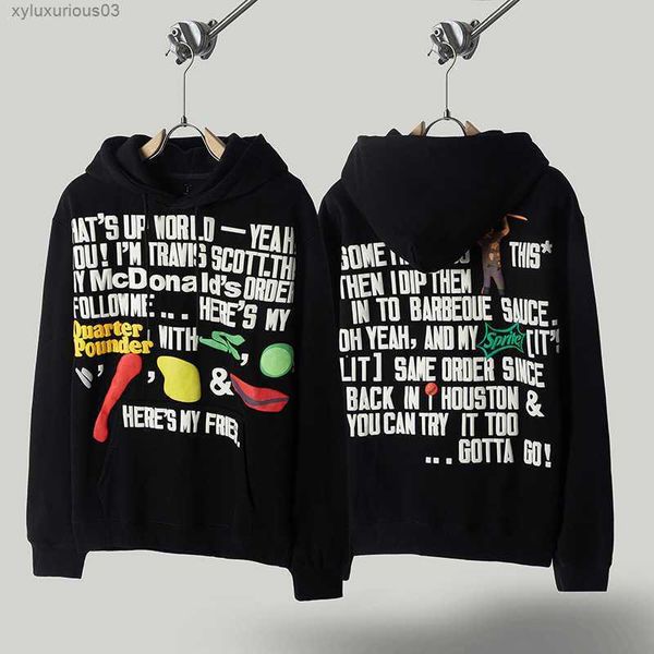 

hoodies sweatshirts traviss scotts designer letter branded lettering printed foam hooded plush sweater west coast hip-hop hoodie loose coupl, Black
