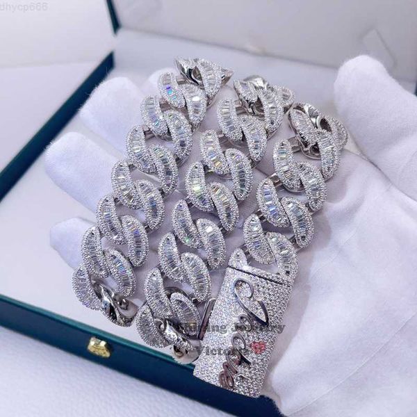 

custom name lock vvs moissanite diamond hip hop buss down rapper jewelry baguette cut silver cuban link chain