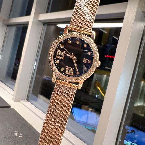 

luxury womens watch brand designer diamond lady watches mesh steel strap 32mm auto date wristwatches women birthday christmas valentine&#039, Slivery;brown
