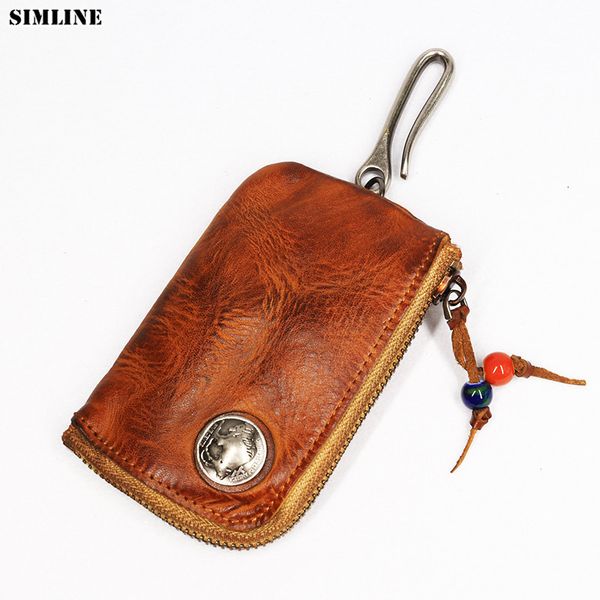 

bag organizer genuine leather key wallet for men short vintage handmade zipper car holder coin purse card case housekeeper 230509, Blue;pink