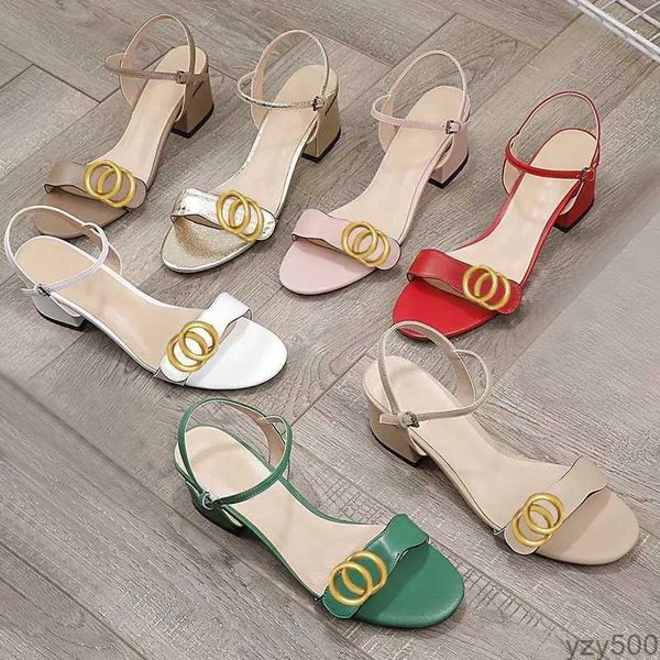 

classic high heeled sandals party fashion 100% leather women work shoe designer heels 5cm lady metal belt buckle thick heel woman shoes larg, Black