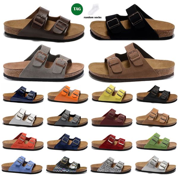 

2023 mens sandals white brown black leather suede arizona slides sandalias loafers shoes classic buckle womens slippers 36-45