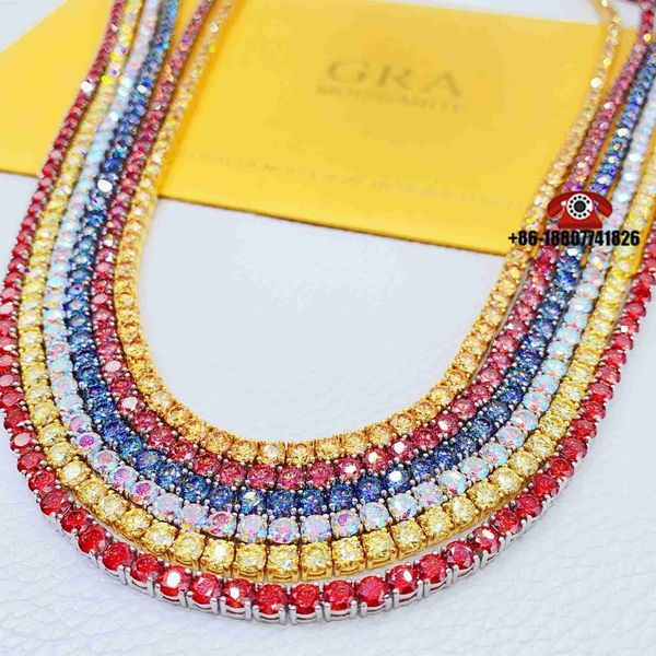 

new product 925 silver white gold iced out prong set champagne orange yellow colored moissanite tennis chain