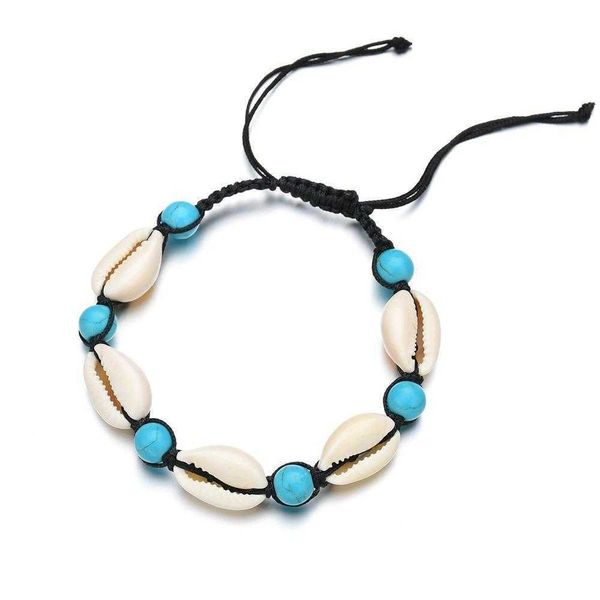 

accessories ocean style turquoise beads friendship bracelet woven shell anklet for women, Golden;silver