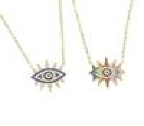 

micro pave blue rainbow cz evil eye eyelash turkish bohemia fashion jewelry women collar chain eye pendant necklace1386733, Golden;silver