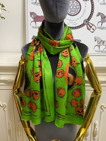 

women's long scarf scarves 100% silk material thin and soft green pint pattern size 180cm - 65cm, Blue;gray
