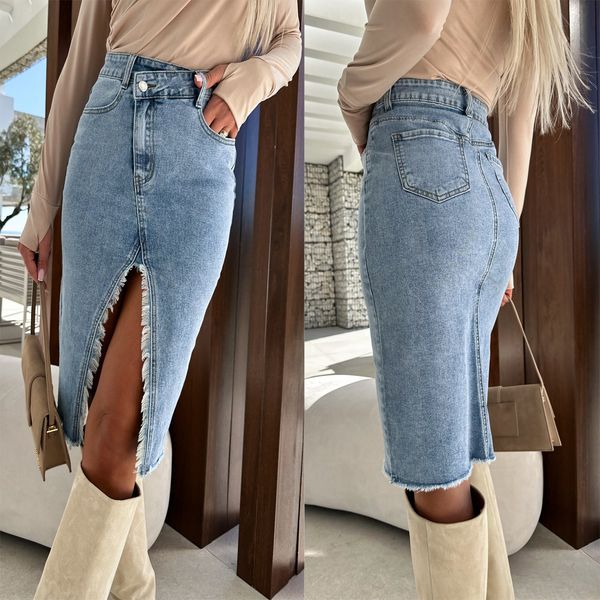 

skirts spring and summer women skirt split fashion bodycon pencil denim skirts 230508, Black