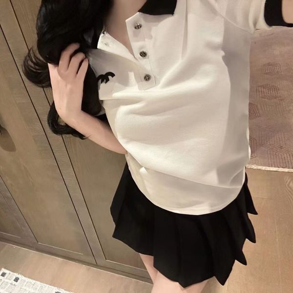 

designer fashion women's new small fragrance letter cartoon short sleeve letter t-shirt sweet lapel spring and summer pullover short to, White