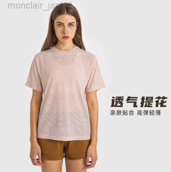 

desginer alo yoga t shirt spring/summer jacquard splice fashion versatile sports breathable lightweight ice feel fitness suit for women 23ss, White
