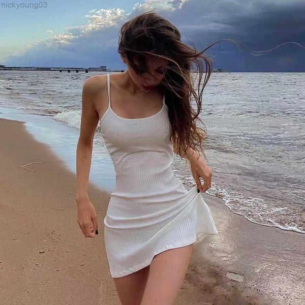 

party dresses xingqing basic dress for women white spaghetti strap sleeveless a line mini dresses y2k clothes 2000s aesthetic dress beach we, White;black