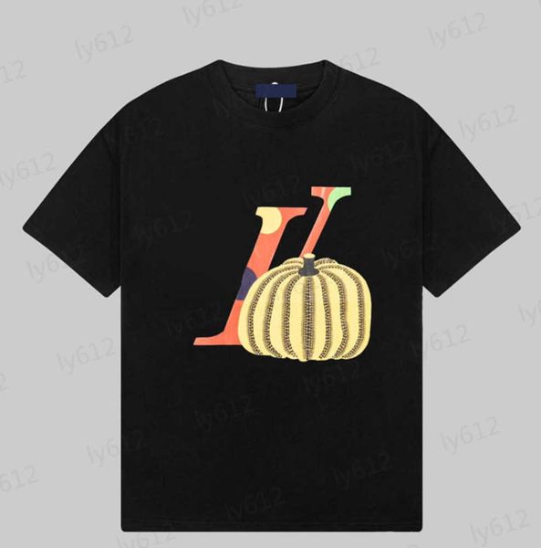 

designer t shirts mens summer leisure loose fitting luxury brand pumpkin logo pattern printing design cotton clothing shorts sleeve male te, White;black