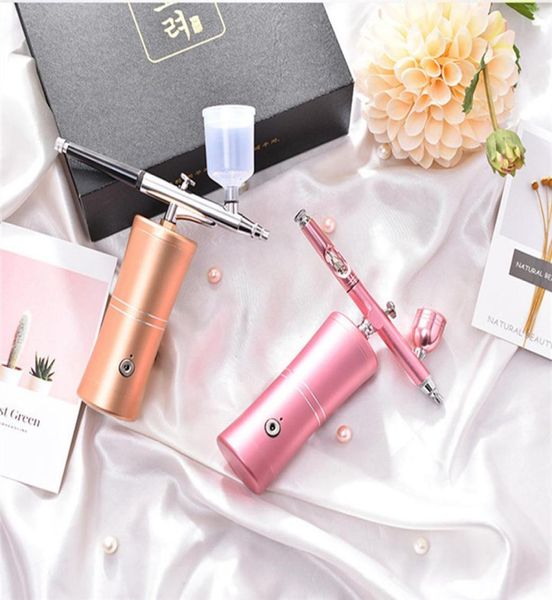 

facial care spray rechargeable airbrush set air compressor gun makeup spray pen for oxygen water injection face spa machine7253627, Black;white