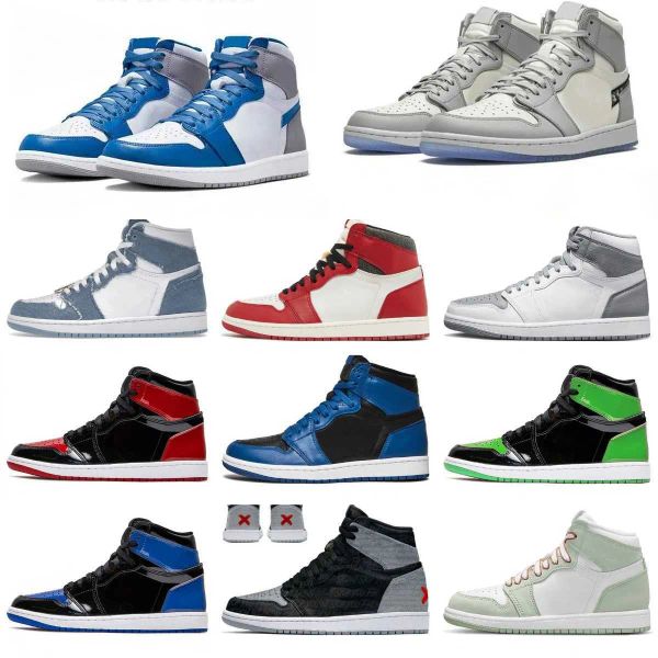 

sandals jumpman 1 s patent bred basketball shoes j1 sneaker retro high og starfish 1s obsidian true blue denim chicago mids gorge green zkc, Black