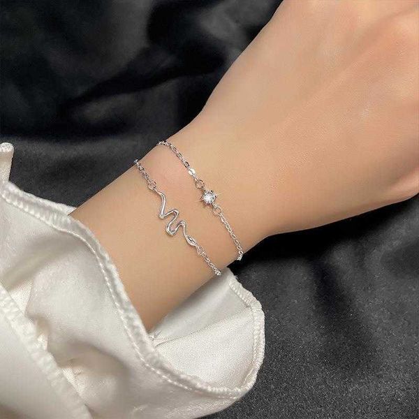 

personalized smart niche design bracelet zircon snake shaped double layer for women, Golden;silver