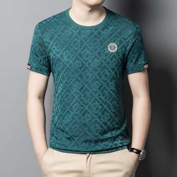 

designer 2023 summer new trend round neck ice silk embroidery men's short sleeve t-shirt casual t-shirt men's wear, White;black