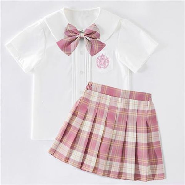 

clothing sets teenage girls clothes suit uniform spring summer children sleeve t-shirt kirt 2pcs set little girl short skirt set 230509, White