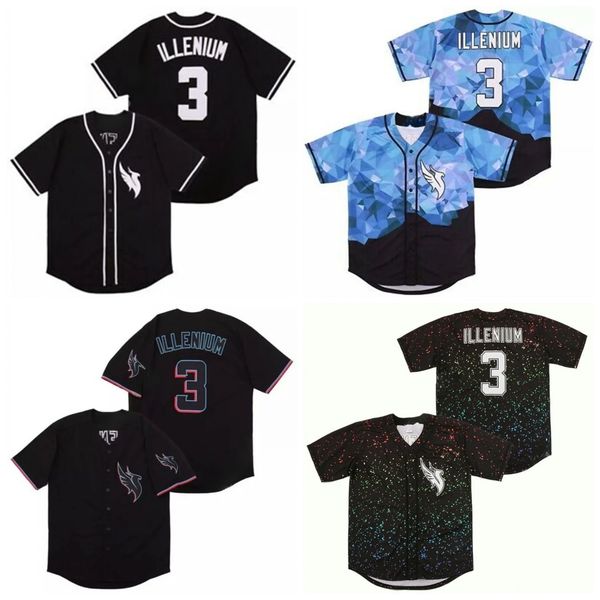 

dj illenium singer 3# jersey white black all stitched fashion version diamond edition mens women youth baseball jerseys, Blue;black