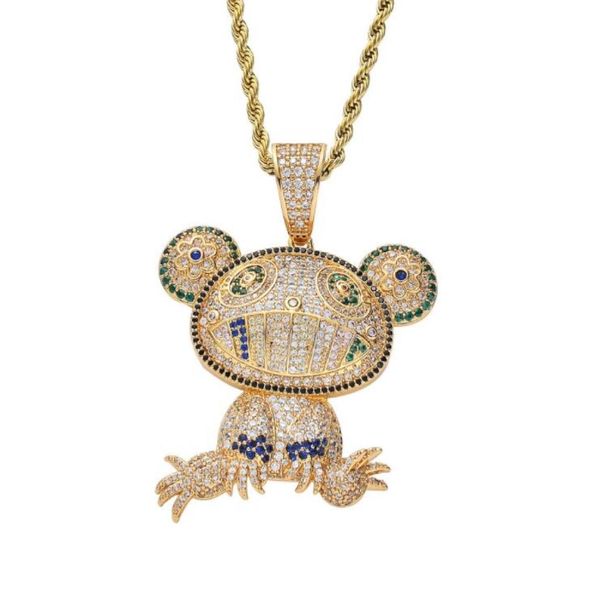 

new hip hop personality pendant coloured frog bronze zircon necklace4506524, Silver