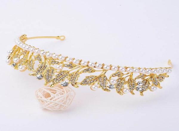 

gold leaves wedding crystal crown and tiara bride hair accessories wedding crown head pieces diadem head jewelry9954682
