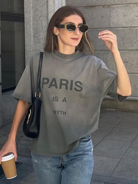 

women's t shirt kaus oblong pudar kota kasual katun wanita atasan tshirt hitam dicuci liar batu streetwear vintage 230509, White