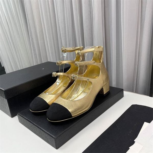 

fashion dress shoes 2023 channel women leather high heel metal buckle letter logo wedding party business casual flat shoes 08-016, Black