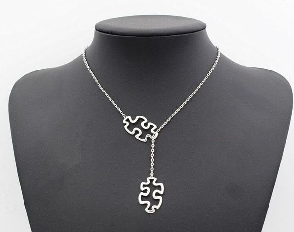 

fashion tibetan silver autism jewelry awareness jigsaw double puzzle piece pendant adjustable necklace gifts6677414