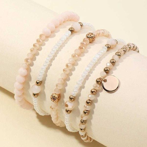 

jewelry wholesale bracelets imitation pearl size bead stretch fashion temperament 5 piece bracelet, Golden;silver