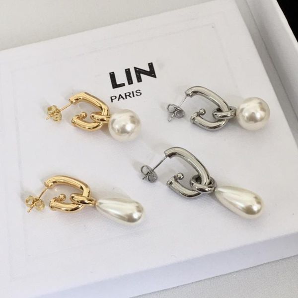 

fashion designer earrings for women pearl jewelry stud earrings 18k gold plated hoop earring diamond wedding ear studs charm earrings, Golden