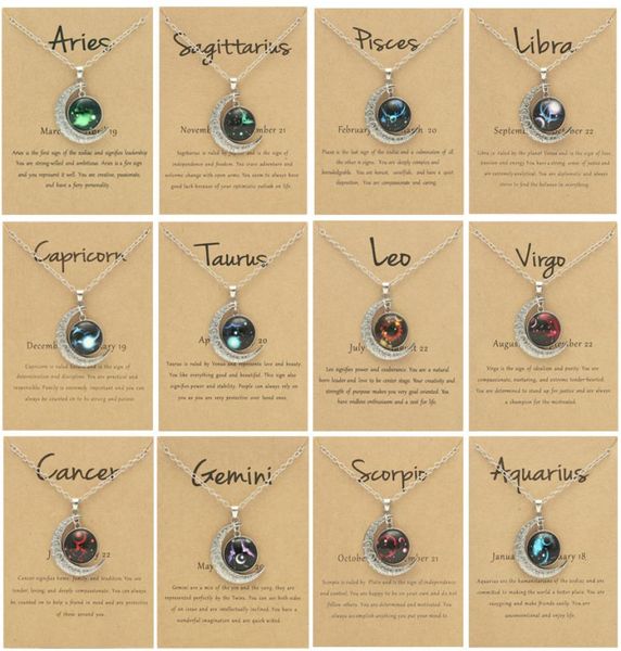 

silver plated 12 constellation horoscope astrology necklace for women zodiac moontime gem stone symbol pendent necklaces lovers je7349430