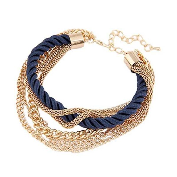 

accessories retro fashion style multi layer chain womens cord woven bracelet wholesale, Black