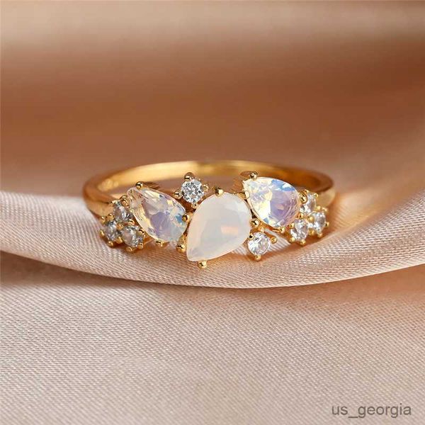 

band rings vintage female white crystal moonstone jewelry cute gold color wedding rings for women luxury engagement valentines day gift, Silver