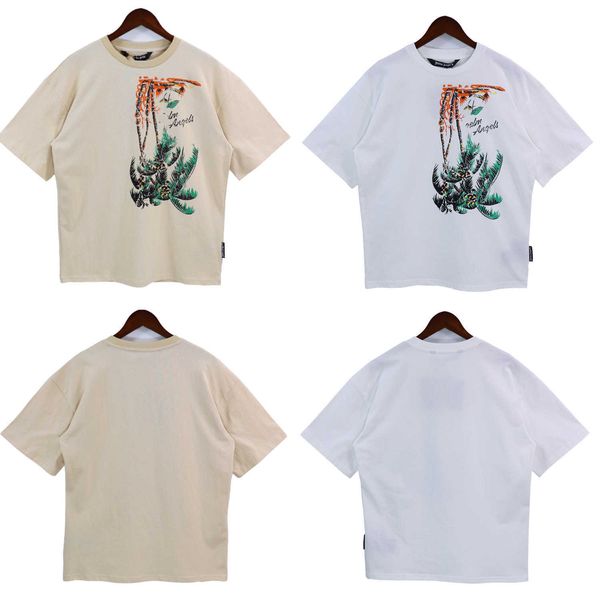 

men's and women's t shirt 2023 fashion designer brand summer high edition palm new reversed button coconut print high street casua, White