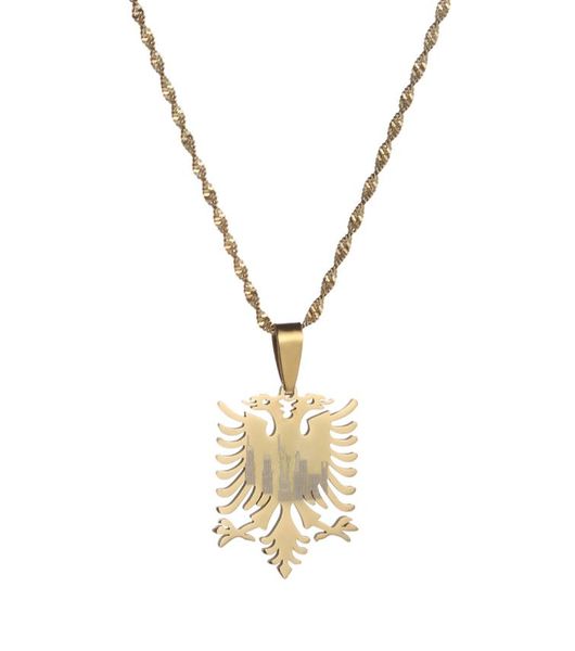 

albania eagle pendant necklaces gold color stainless steel jewelry ethnic gifts for women men3631110, Silver