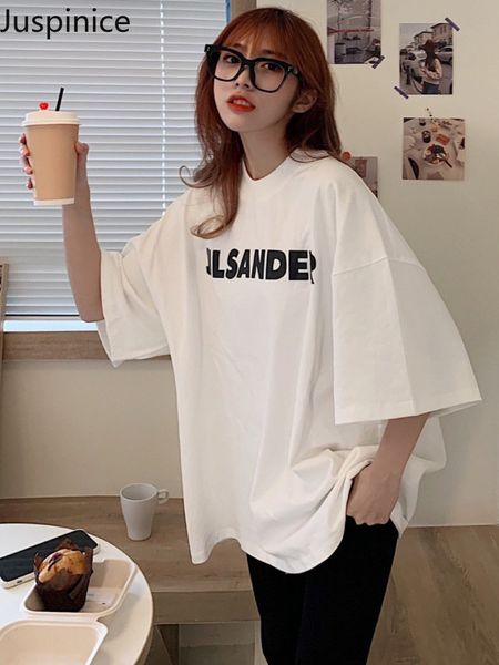 

women's tshirt juspinice women summer japanese korean round neck loose shortsleeve pullovers casual female clothing ladies white 230510