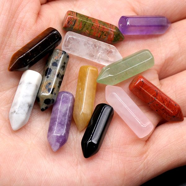 

natural crystal stone agate mini hexagon loose beads for diy chakra jewelry accessories making size 6x21mm, Black