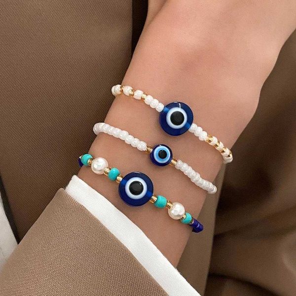 

tong selling arrival blue strands eyes beaded bracelet evil eye fashion three piece suit wholesale, Black