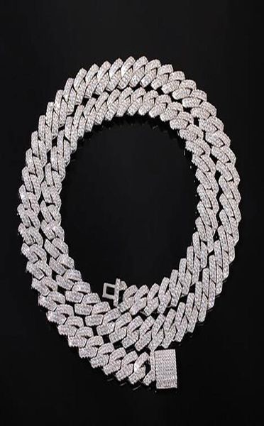 

13mm iced cuban link prong chain 14k white gold plated 2 row diamonds necklace cubic zirconia jewelry 1624inch length2986046, Silver
