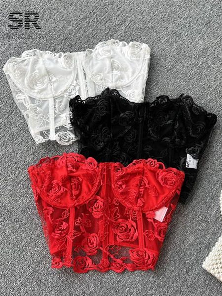 

womens tanks camis singreiny floral lace embroidery crop summer women patchwork strapless bra bustier fashion short tank 230509, White