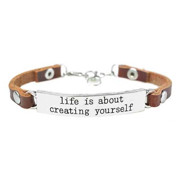

ornament simple genuine leather bracelet letter brand alloy, Golden;silver