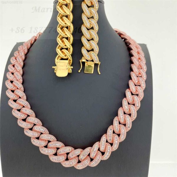 

bussdown s925 moissanite diamond hip hop men necklace wholesale icedout cuban link chain 19mm baguette cuban chain, Silver