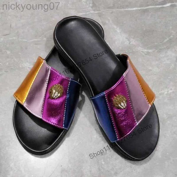 

slippers luxury fashion kurt g eagle head diamond buckle sandals designer hardware european ladies sandals lager size y23, Black