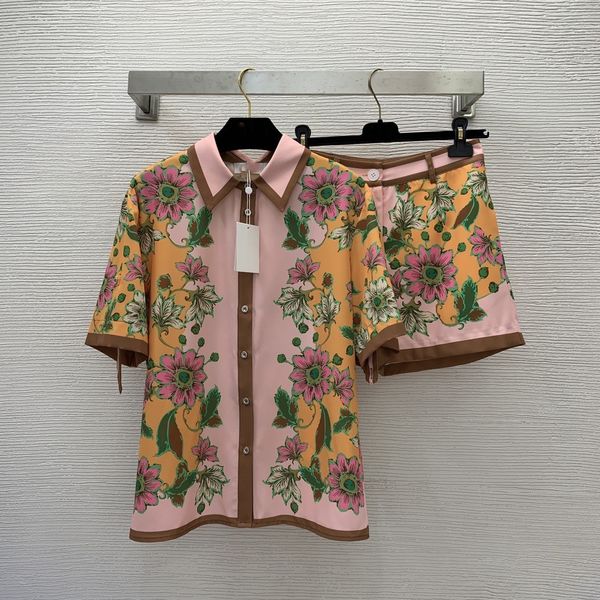

women's two piece pants 2023 new summer autumn lapel neck short sleeve print brand same style designer 2 piece sets 0510-15, White