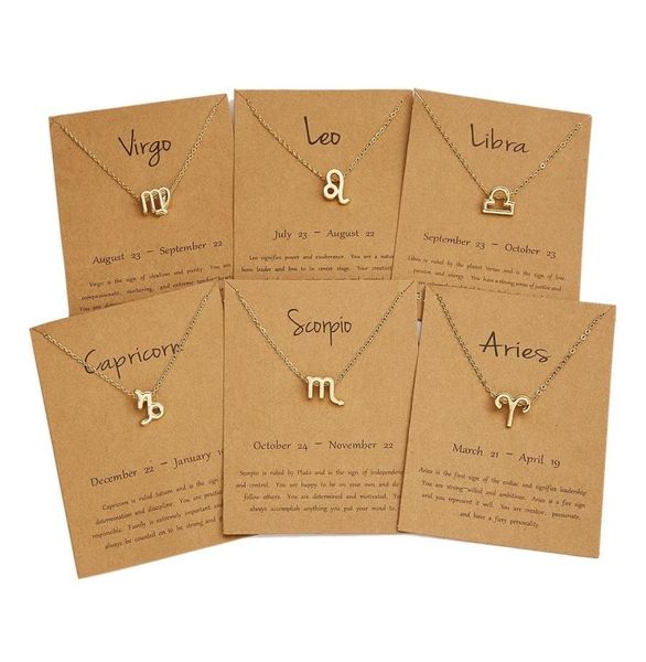 

new 12 constellation zodiac designer necklace golden sign pendant necklaces women choker clavicle chain with card jewelry accessor1631796, Silver