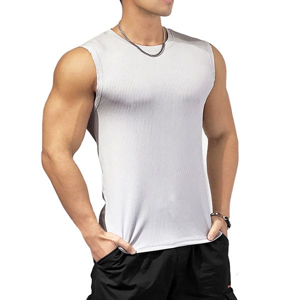 

mens tank mens sports vest crewneck solid color speed dry running training ice silk fitness style 230509, White;black