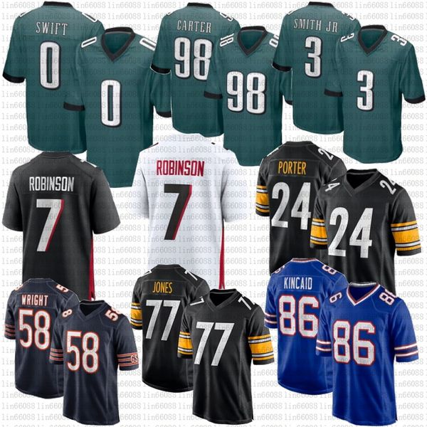 

bijan robinson falcon football jersey broderick jones steeler joey porter jr eagle jalen carter d'andre swift nolan smith jr bear darne, Black;red