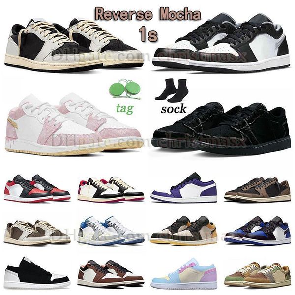 

jumpman 1 original basketball shoes 1s low black phantom sail black white grey paint drip men women sneaker reverse mocha white blue fragmen
