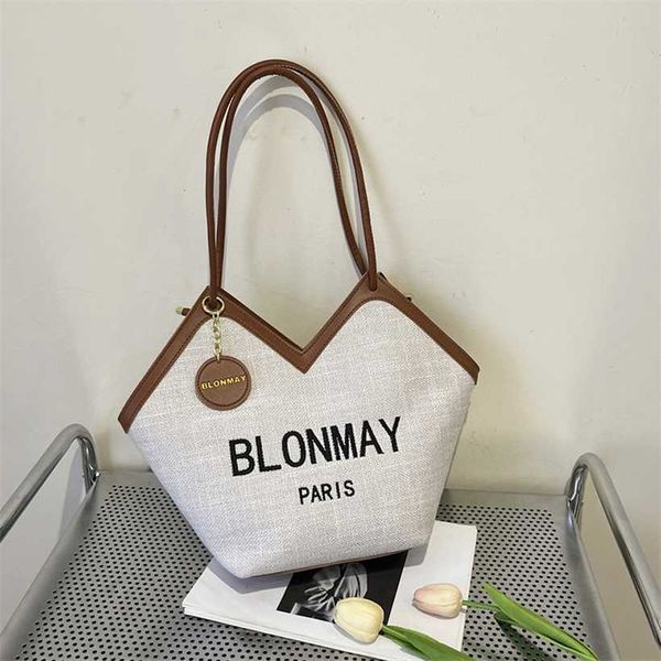 

16% off 2023 handbag small set canvas personalized one shoulder underarm new fashion trend contrast letter tote bag