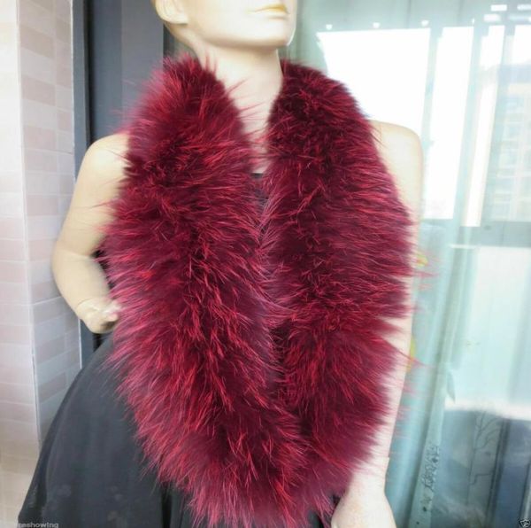 

fur scarf women real fox fur circle neckerchief winter warm fluffy soft wine red9490400, Blue;gray