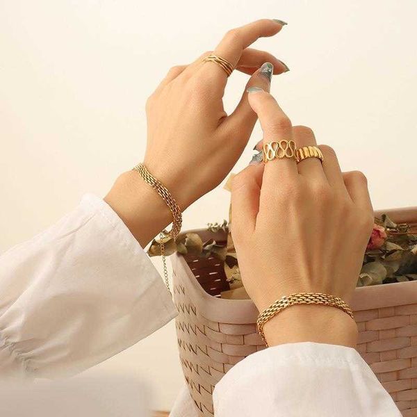 

all match trendy cool strap bracelet for women ins style geometric titanium steel plated gold hand ornament wholesale, Golden;silver